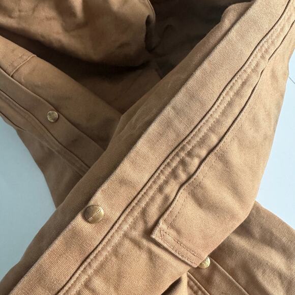 Carhartt Dungarees 42x32 Tan Overalls Quilted Duck Bib Double Knee Distressed - Picture 7 of 10